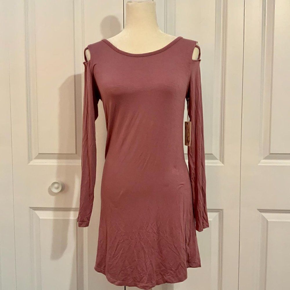 Glitz Mauve Caged Shoulder Mini Dress Large New